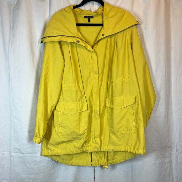 Eileen Fisher Anorak Windbreaker Rain Jacket Full Zip High Collar Yellow - Picture 2 of 7